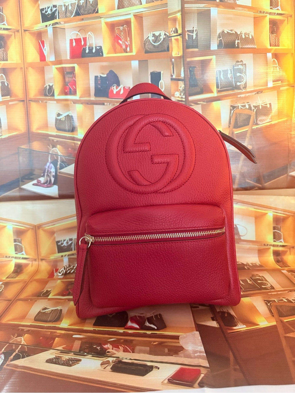 Gucci Red Pebbled Leather Logo Patch